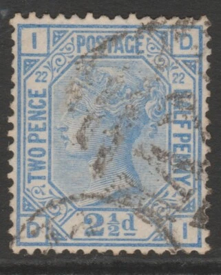 GB QV 1881 2½d blue plate 22 pl22 QG sg157 spec J24 used abroad Malta Z40 - Image 1 of 2