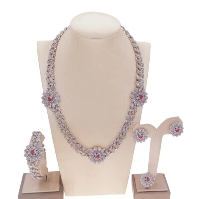 Conjunto Collar Pulsera ANILLO Color Plata Cubano Lleno de Oro Cara Smiley Foto 1 de 4