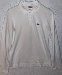 Camisa polo de manga larga Lacoste camisa de cocodrilo 36 pequeña para mujer top algodón blanca - Imagen 1 de 7