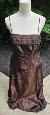 Cachet Chocolate Brown Sequin Beaded Layered Look Long Dress Sz 10 NWTs - Image 1 of 4