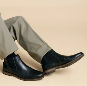 Handmade Low Ankle Black Men Leather Chelsea Men Business Boot, Dress Boot - Picture 1 of 2