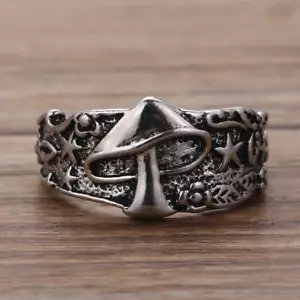 Anello Vintage Motivo Funghi Fiori per Donna Uomo Multi Misura Dichiarazione Retrò Pu - Foto 1 di 13