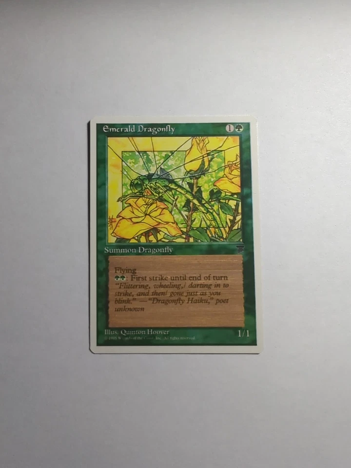 MISPRINT | MISCUT MTG Magic The Gathering Emerald Dragonfly Green Chronicles - Image 1 of 2