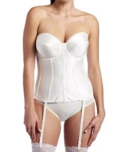 NWT Carnival Full Figure Satin Torsolette Bustier Bra 424 WHITE 40 D BRIDAL+ - Picture 1 of 5