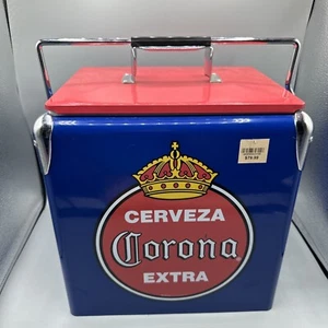 Corona Retro Ice Chest Cooler Metal Bottle Opener 13L 18 Cans Red Blue NEW - Picture 1 of 10