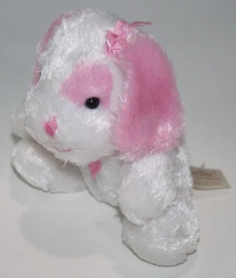 Dan Dee Valentines Dog Sits 5" White Plush Pink Ears Soft Toy Stuffed Animal Bow - Image 1 of 4