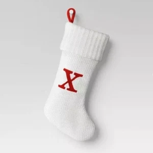 Knit Monogram Christmas Stocking - White - Letter X - Picture 1 of 5