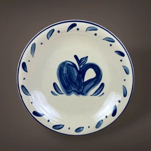 Gooseberry Patch Maple City Pottery Apple Design Plate 8 1/8" Blue on Cream - Picture 1 of 9