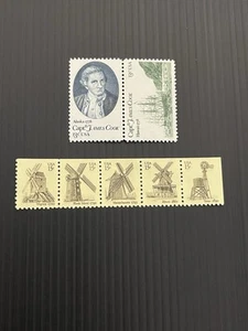 US Scott #1732-33 #1738-42 Cook Pair & Windmills Strip 15¢ 1978 MNH Stamps - Picture 1 of 2