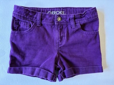 Pantalones Cortos de Jean Cherokee Púrpura con Dobladillo con Puños Niñas Talla Mediana 7/8 Bolsillos Foto 1 de 4