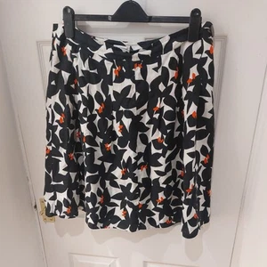 M&S Autograph Black & White + Red Linen A-line Knee Length Skirt Size 16 - Picture 1 of 5