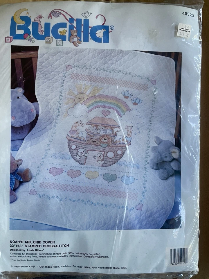 Bucilla Noahs Ark Crib Cover Stamped Cross Stitch Kit 33x43 40525