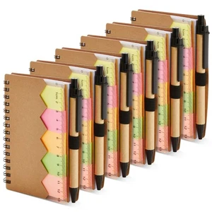 6 Pack Kraft Paper Spiral Notepad with Pen and Sticky Notes, Lined, Colored Tabs - Picture 1 of 10