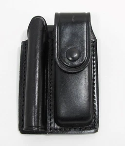 Black Leather Belt Holster for Maglite AA Flashlight and Folding Knife Pouch Mag - Picture 1 of 11