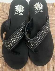 Yellow Box Thong Flip flop Thong Sandals Heel Bling Size 7 Viktoria Beaded - Picture 1 of 12