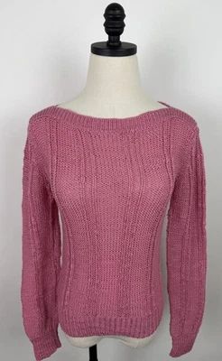 Suéter De Colección Para Mujer Pequeño Rosa Polvoriento Cuello Barco Tejido Grueso Secretaria Colorido Foto 1 de 4