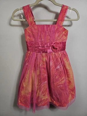Amy Byer 女孩粉色和橙色 Sherbet 正装连衣裙 8 码 — 第 1/4 张图片