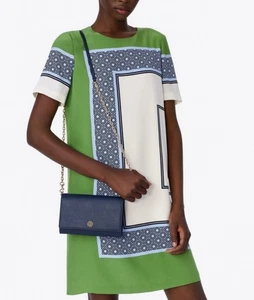 Tory Burch Mallory Silk Dress Size Shift U.S. 12 Green Blue Satin - Picture 1 of 6