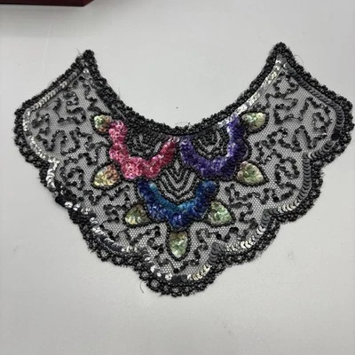 "Hermoso collar de malla de lentejuelas con cuentas azules vintage apliques babero 8""" Foto 1 de 4