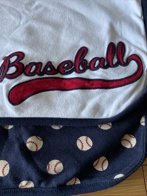 Gymboree Blue Baseballs Cotton Baby Blanket White Reversible 2 Ply BASEBALL 2015 - Image 1 of 3