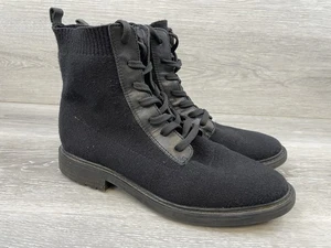 Sofft Landee Women's 9.5 Black Leather Sweater Knit Lace Up Combat Boots Cozy - Picture 1 of 9