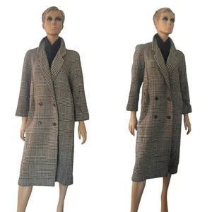 Vintage Saks Fifth Avenue Houndstooth Plaid Double Breasted Lined  Long Coat - Picture 1 of 13