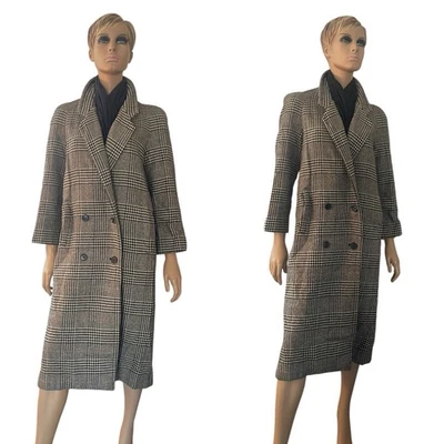 Abrigo largo forrado de doble botonadura a cuadros pata de gallo Saks Fifth Avenue de colección Foto 1 de 4