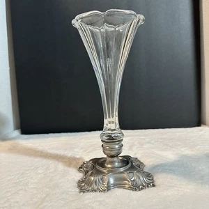 JARRÓN DE MESA EPERGNE PANELES COLONIALES DE VIDRIO HEISEY CON BASE METÁLICA VINTAGE - Imagen 1 de 6