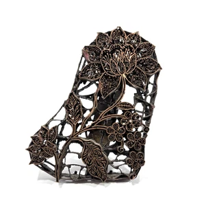 VTG Indonesian Fabric Copper Batik Tjap Flower Stamp Handmade 7.25" x 5" in - Picture 1 of 6