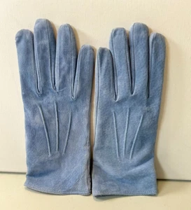 ARIS Women's Suede Leather Gloves Baby Blue Medium Fleece Lined Vintage - Picture 1 of 7