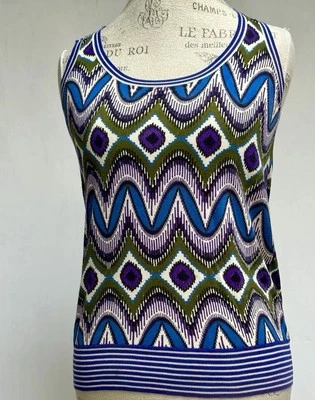 TORY BURCH Cotton Sleeveless Knit Blouse Tank MEDIUM Peacock - Image 1 of 4