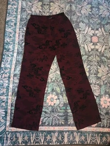 Citiknits Damen Y2K Whimsigoth Samt Burnout Hose Small Burgund Fairy Grunge - Bild 1 von 11