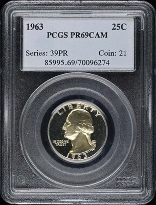 1963 25C Washington Quarter PCGS PR69CAM - Image 1 of 2