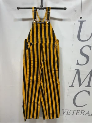 Baberos de juego unisex para hombre pantalones de mezclilla a rayas negros/naranja talla pequeña.    Foto 1 de 4