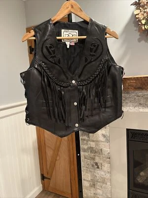J & J Daytona Beach Florida Black womens  Large  Leather VEST - Image 1 of 4