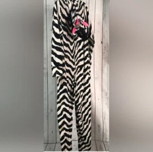 Girl's Justice One Piece Pajamas. Zebra Print. Black/White/Pink. Hooded. Sz 10 - Picture 1 of 4