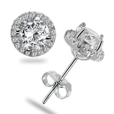 Brincos de halo de diamante corte redondo 2,10 CT com acabamento em ouro branco 14k - Imagem 1 de 4