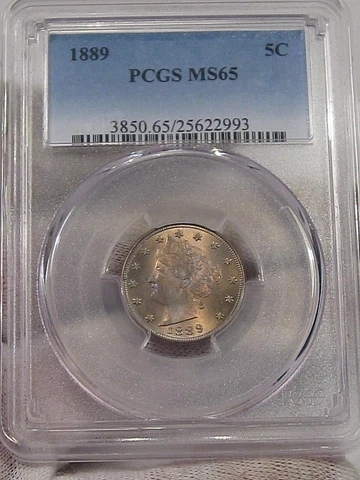 TONED GEM BU 1889 LIBERTY "V" NICKEL PCGS MS65.  #20 Cover