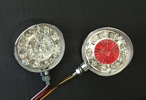 2 X Chrome Miroir LED Avant / Arrière Feux pour Chopper Moto Atv SUV Blanc/Rouge - Afbeelding 1 van 10