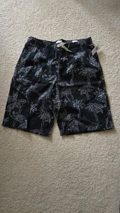 NEW Old Navy Boys Kids Size 2XL (18) ~ Flat Front Twill Shorts Black Palm Trees - Picture 1 of 6