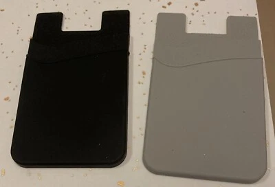 2PCS Silicone Credit Card Holder Phone Wallet Back Sticker Adhesive Black Gray - Image 1 of 3