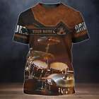 3D Print Brown T Shirt For A Drummer, Drum Print On Shirt Leather Pattern, Custo
