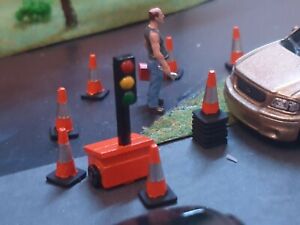 Custom 1/64 Scale Road Works Traffic Lights Diorama Hot Wheels Matchbox