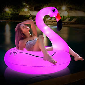 Inflatable Flamingo Pool Floats with Lights,Solar Powered Flamingo Swimming Pool