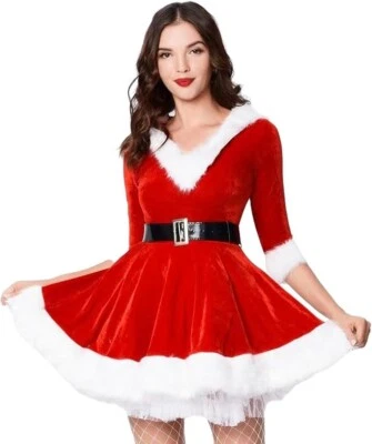 Christmas Womens Ladies Mrs Santa Costume Claus Fancy Dress Party Xmas Outfit S - Image 1 of 4