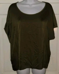 MICHAEL STARS army Green Silk Look Cotton Back Tunic Pullover Top S - Picture 1 of 8