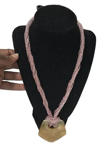 Handmade Kenyan  Multi Strand Pink Glass Beads Necklace  with Pendant - Picture 1 of 8