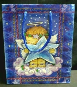Christmas Holiday Angel on Blue Bkg Gift Bag Blue Rope Handles 9" T x 7.5" W - Picture 1 of 8