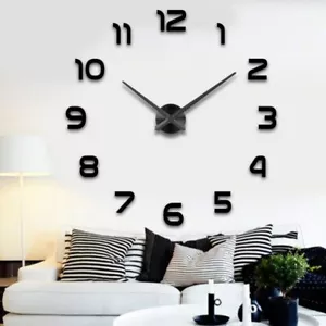 Moderne Wanduhr A142 Große 3D Uhr Ziffern XL XXL 80cm - 120cm Schwarz Wandtattoo - Bild 1 von 6