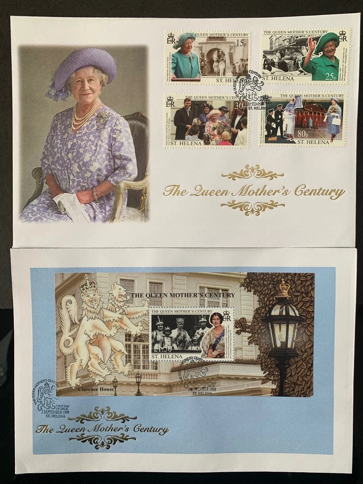 ST HELENA 1999 QUEEN MOTHERS CENTURY 4v & 1v M/S FIRST DAY COVERS x 2 SG790/94 - Image 1 of 1